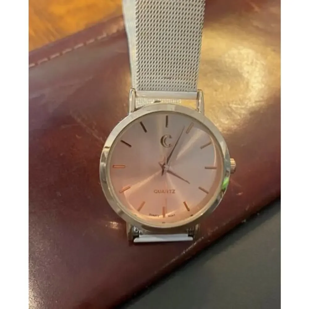 Women's 34mm Rose Gold Tone Charming Charlie Watch, White Mesh Band